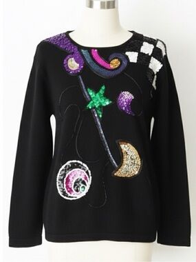 Vintage 90s Victoria Harbour Sweater Sequins Cosmic Celestial Galactic Size M